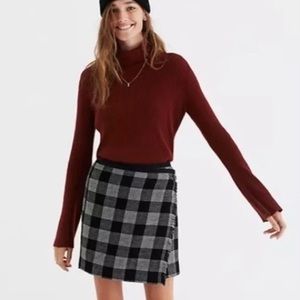 Madewell Black and White Plaid Check Wool Blend Wrap Mini Skirt